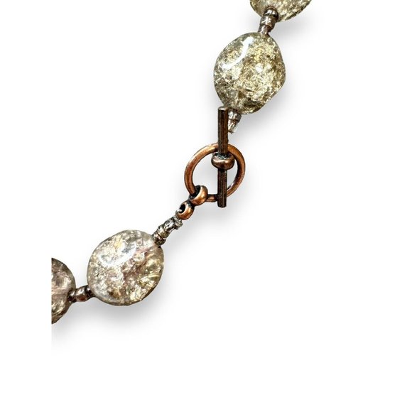 Gray Crackle Glass Beaded Necklace 19.25 “Copper Toggle - Picture 7 of 7